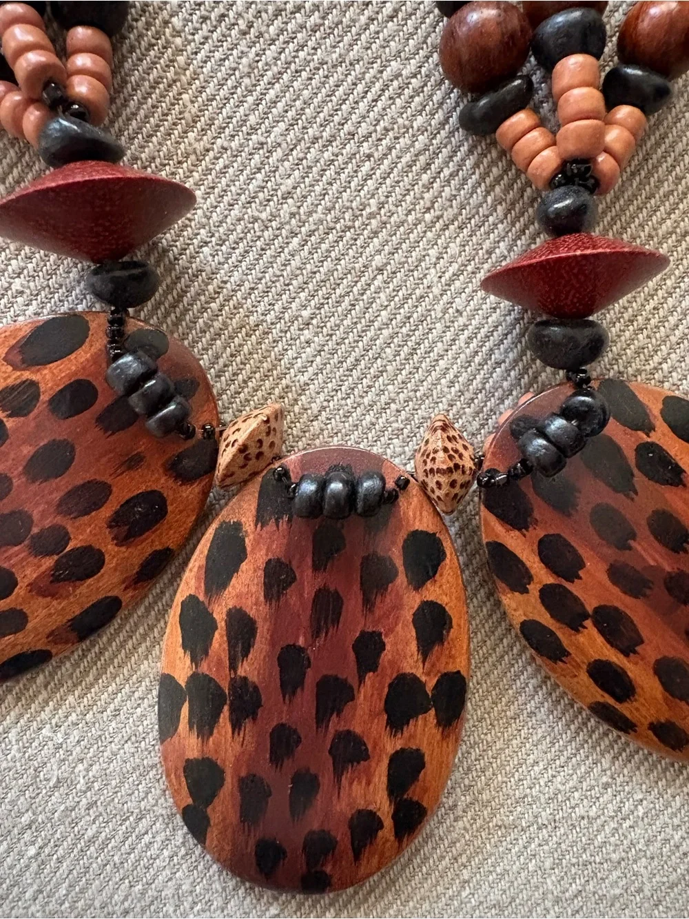 GORGEOUS handcrafted chunky statement necklace wooden pendants natural wood bead